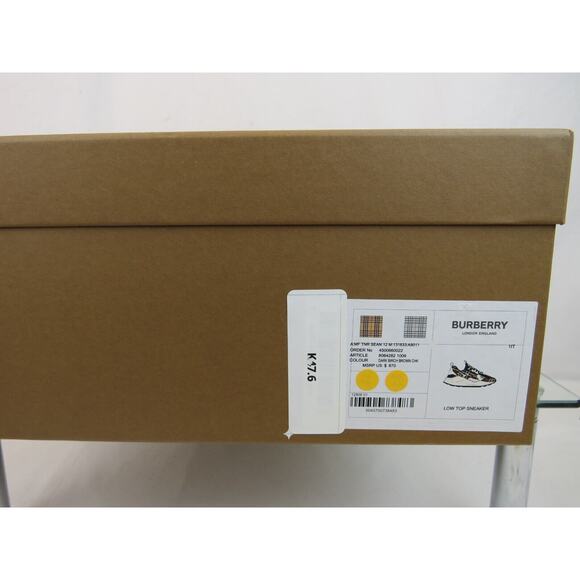 $870 BURBERRY SEAN BROWN CHECK CANVAS WHITE BLACK LEATHER SNEAKERS 41.5 US 8.5 - Picture 14 of 14